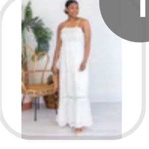 Brand new, NEVER WORN white Maxi spaghetti strap dress with lace accents